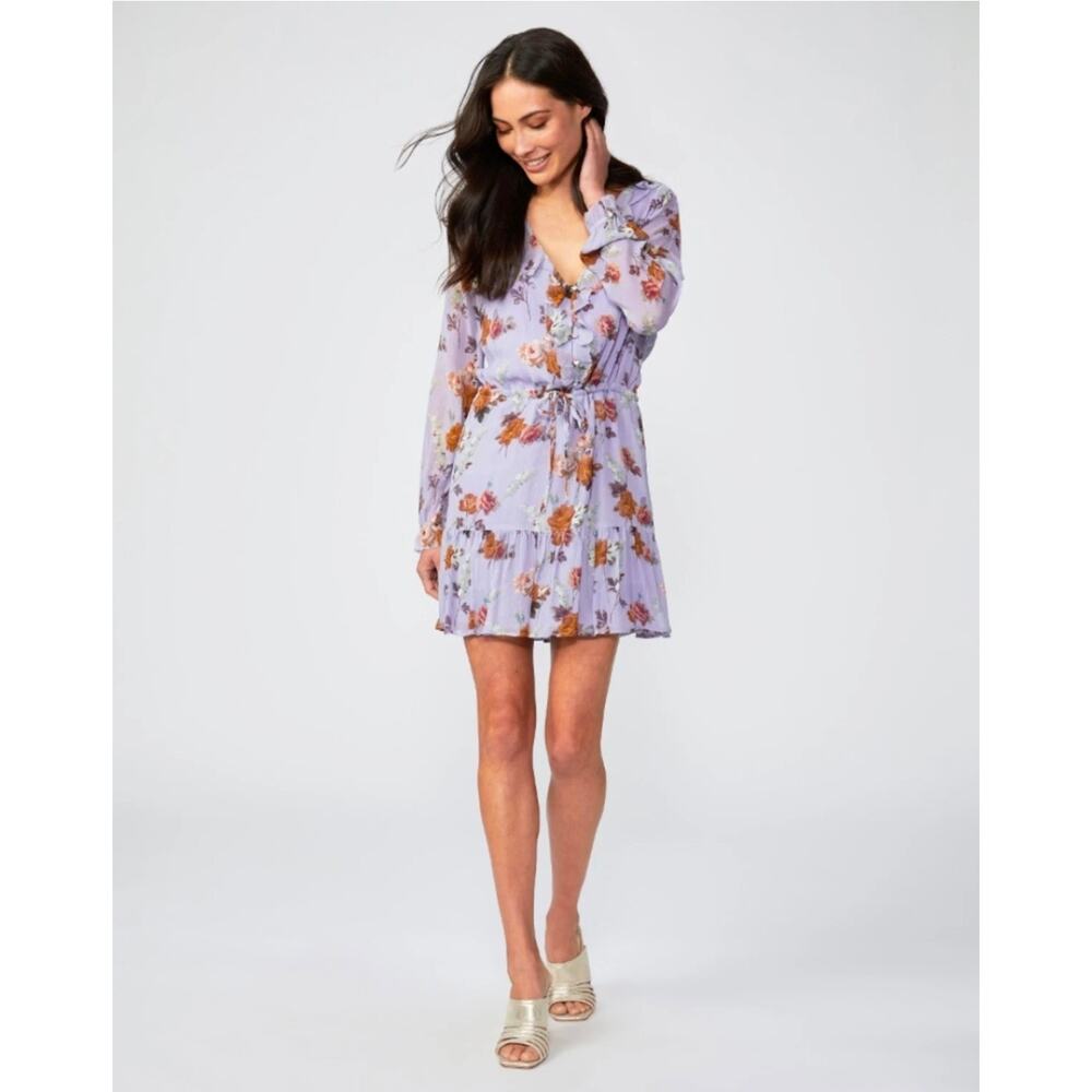 NWT PAIGE Anjelina Crinkle Silk Dress Lavender Multi Floral XXS NWT $356